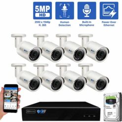 GW Security 8 Channel PoE IP Ultra-HD 5MP Security Camera System, 8ch 4K NVR with 8 x 5MP 2.8mm Fixed Lens Bullet Security Camera, part of GW Security's collection of security cameras for sale