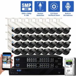 GW Security 32 Channel 5MP 1920P IP PoE Security Camera System, 4K NVR with 32 × Outdoor/Indoor 2.8-12mm Varifocal Zoom 5.0 Megapixel 1920P Cameras