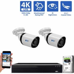 Private: 4 Channel Coaxial Security Camera System with 2 * 8MP Analog Bullet 3.6mm Fixed Lens Camera