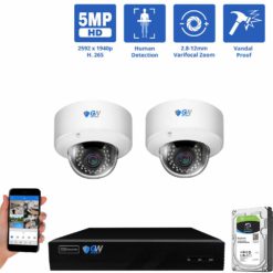 GW Security 4 Channel Security Camera System, 5MP (2592x1944p) 2.8-12 mm Varifocal Lens 4x Optical Zoom PoE IP 2 Dome Cameras & 4K NVR, part of GW Security's collection of 5MP HD IP POE Security Cameras