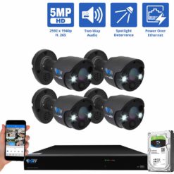 GW Security 8 Channel 5MP H.265 POE/IP Security Camera System, 8ch 4K NVR & 4 × 5MP IP PoE Fixed Lens Spotlight Bullet Security Camera, Two-way Audio, Full-time Color Night Vision, part of GW Security's HD IP Security Camera Stystem collecion