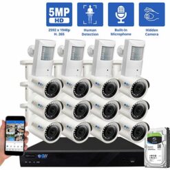 GW Security 16 Channel 4K 8MP H.265 POE/IP Security Camera System, 16 Channel 4K NVR & 12 × 5MP IP Bullet Security Cameras, 4 × 5MP Hidden IP Security Camera, Video Surveillance System for 24/7 Recording