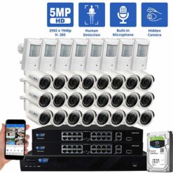 GW Security 32 Channel 4K H.265 POE/IP Security Camera System, 4K NVR with 24 × 5MP IP Bullet Security Cameras, 8 × IP 5MP Hidden IP Security Camera, Video Surveillance System for 24/7 Recording