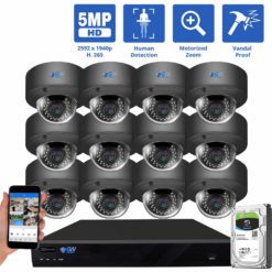 GW Security 16 Channel H.265 IP 5MP Security Camera System, 4K NVR & 5MP HD 1920P Weatherproof AutoFocus 4X Optical Motorized Zoom 12 x Dome IP Security Camera