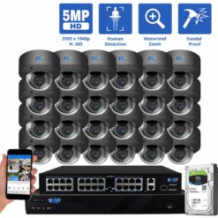 GW Security 32 Channel H.265 IP 5MP Security Camera System, 4K NVR & 5MP HD 1920P Weatherproof AutoFocus 4X Optical Motorized Zoom 24 x Dome IP Security Camera
