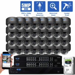 GW Security 32 Channel H.265 IP Security Camera System, 4K NVR & 5MP HD 1920P Weatherproof AutoFocus 4X Optical Motorized Zoom 32 x Dome IP Security Camera