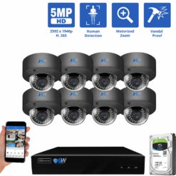 GW Security 8 Channel H.265 IP 5MP Security Camera System, 4K NVR & 5MP HD 1920P Weatherproof AutoFocus 4X Optical Motorized Zoom 8 x Dome IP Security Camera