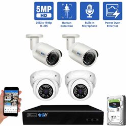 GW Security 4 Channel POE IP Security Camera System, 4K 8ch NVR with 2 x 5MP Bullet Security Camera and 2 x 5MP Turret Camera, Video Surveillance System for 24/7 Recording, part of GW Security's collection of 5MP HD IP POE Security Cameras