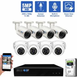 GW Security 8 Channel POE IP Security Camera System, 4K 8ch NVR with 4 x 5MP Bullet Security Camera and 4 x 5MP Turret Camera, Video Surveillance System for 24/7 Recording