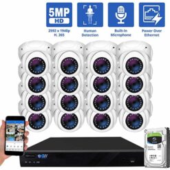 GW Security 16 Channel 5MP H.265 POE/IP Security Camera System, 16ch 4K NVR & 16 × 5MP IP Turret Security Cameras, Video Surveillance System for 24/7 Recording, part of GW Security's HD IP Security Camera Stystem collecion