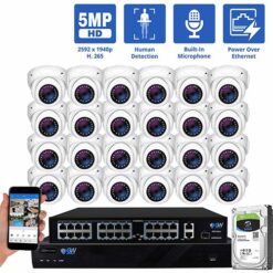 GW Security 32 Channel 5MP H.265 POE/IP Security Camera System, 32ch 4K NVR & 24 × 5MP IP Turret Security Cameras, Video Surveillance System for 24/7 Recording, part of GW Security's HD IP Security Camera Stystem collecion