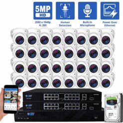 GW Security 32 Channel 5MP H.265 POE/IP Security Camera System, 32ch 4K NVR & 32 × 5MP IP Turret Security Cameras, Video Surveillance System for 24/7 Recording