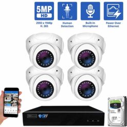 GW Security 4 Channel 5MP H.265 POE/IP Security Camera System, 8ch 4K NVR & 4 × 5MP IP Turret Security Cameras, Video Surveillance System for 24/7 Recording, part of GW Security's HD IP Security Camera Stystem collecion
