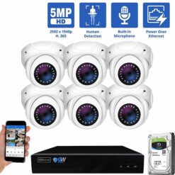 GW Security 8 Channel 5MP H.265 POE/IP Security Camera System, 8ch 4K NVR & 6 × 5MP IP Turret Security Cameras, Video Surveillance System for 24/7 Recording, part of GW Security's collection of 5MP HD IP POE Security Cameras