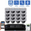 GW Security 16 Channel Security Camera System, 16ch 4K NVR & 16 x 8MP 4K UHD-IP PoE 2.7-13.5mm Motorized Lens 5X Optical Zoom Dome Security Camera with built-in Microphone, part of GW Security's collection of 16 channel security camera systems