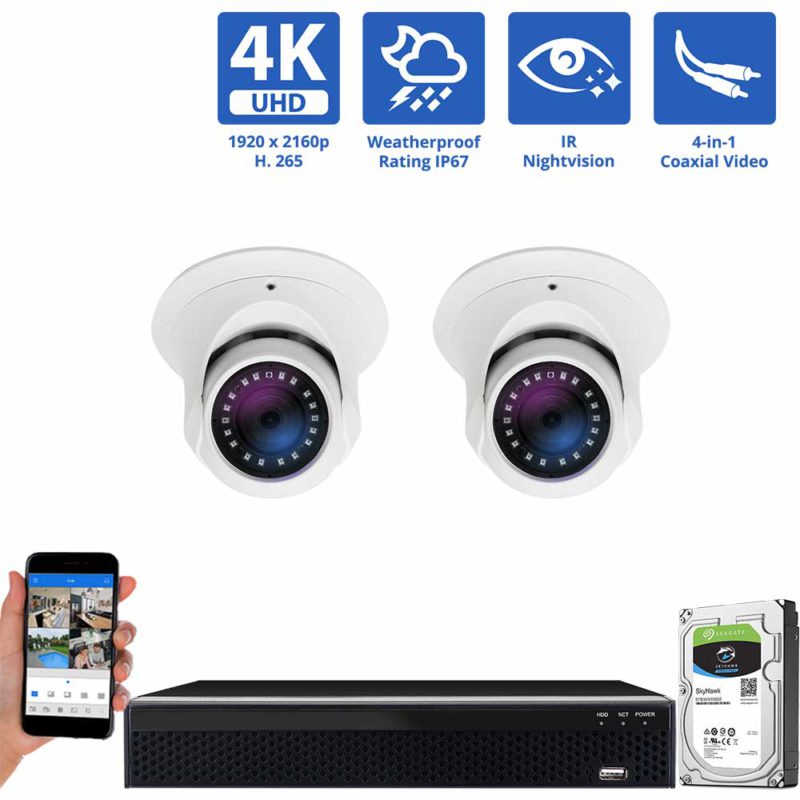 Private: 4 Channel Coaxial Security Camera System with 2 * 8MP Analog Turret 3.6mm Fixed Lens Camera