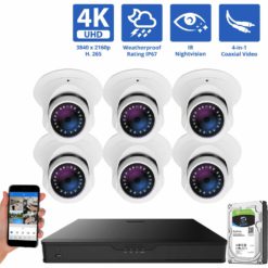 Private: 8 Channel Coaxial Security Camera System with 6 * 8MP Analog Turret 3.6mm Fixed Lens Camera