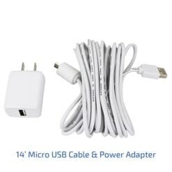 14 feet micro USB cable and power adapter