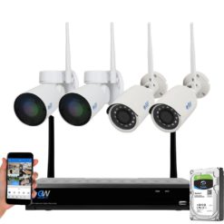 GW Security 8 Channel 2MP WiFi Security Camera System, 8ch Wireless NVR with 2 x 2MP WiFi PTZ 2.8-12mm Motorized Lens Bullet Security Camera, 2 x 2MP WiFi 2.8mm Fixed Lens Bullet Security Camera
