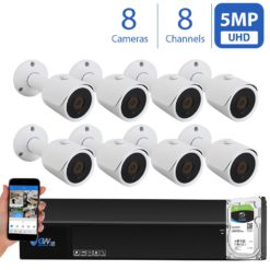 GW Security 8 Channel Coaxial 5MP Security Camera System 8ch DVR & 8 x 5MP 2.8/3.6mm Fixed Lens Bullet Security Camera