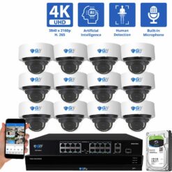 GW Security 16 Channel 4K 8MP (3840×2160) H.265+ IP PoE AI Smart Security Camera System, 4K 16ch NVR with 12 × Outdoor/Indoor Fixed Lens 8.0 Megapixel 2160P Dome Security Cameras, Human Detection, Video Surveillance System for 24/7 Recording, part of GW Security's HD IP Security Camera Stystem collecion