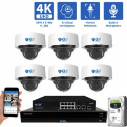 GW Security 8 Channel 4K 8MP (3840×2160) H.265+ IP PoE AI Smart Security Camera System, 4K 8ch NVR with 6 × Outdoor/Indoor Fixed Lens 8.0 Megapixel 2160P Dome Security Cameras, Human Detection, Video Surveillance System for 24/7 Recording, part of GW Security's 4K security camera system collection