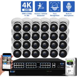 GW Security 32 Channel 4K H.265 POE/IP Security Camera System, 32ch 4K NVR & 24 × 8MP IP Turret Security Cameras,Video Surveillance System for 24/7 Recording