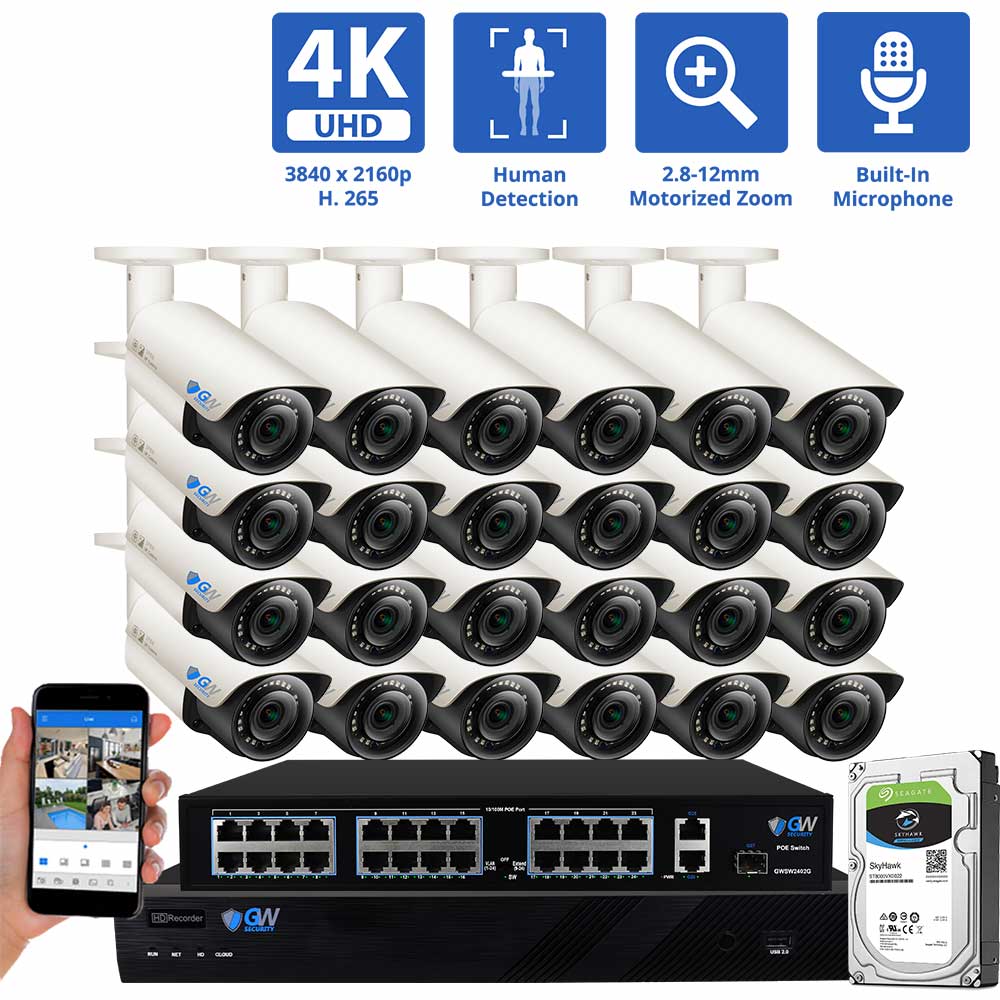 32 Channel NVR Security Camera System with 24 * 8MP IP Bullet 2.812mm
