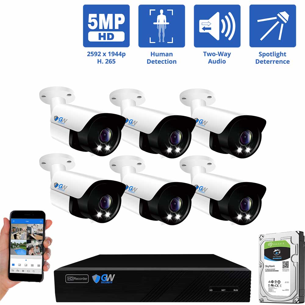 8 Channel NVR Security Camera System with 6 * 5MP IP Bullet 2.8mm