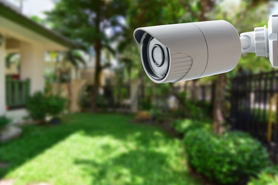 Security camera in a backyard