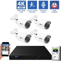 8 Channel Coaxial Security Camera System with 4 * 5MP Analog Bullet 2.8mm Fixed Lens Camera, Human / Vehicle Detection, Built-In Mic
