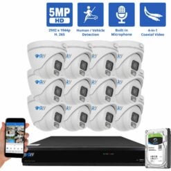 16 Channel Coaxial Security Camera System with 12 * 5MP Analog Turret 2.8mm Fixed Lens Camera, Human / Vehicle Detection, Built-In Microphone