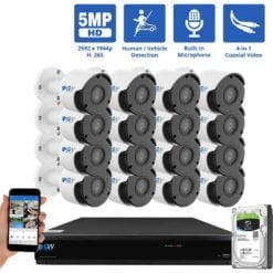 16 Channel Coaxial Security Camera System with 16 * 5MP Analog Bullet 3.6mm Bullet Lens Camera, Human / Vehicle Detection, Built-In Microphone