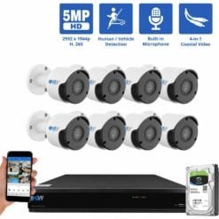 8 Channel Coaxial Security Camera System with 8 * 5MP Analog Bullet 3.6mm Fixed Lens Camera, Human / Vehicle Detection, Built-In Microphone