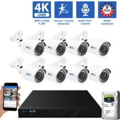 8 Channel Coaxial Security Camera System with 8 * 8MP Analog Bullet 2.8mm Fixed Lens Camera, Human / Vehicle Detection, Built-In Mic