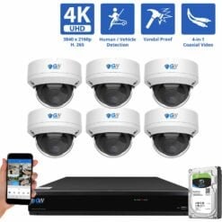 8 Channel Coaxial Security Camera System with 6 * 8MP Analog Dome 2.8mm Fixed Lens Camera, Human / Vehicle Detection