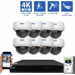 8 Channel Coaxial Security Camera System with 8 * 8MP Analog Dome 2.8mm Fixed Lens Camera, Human / Vehicle Detection