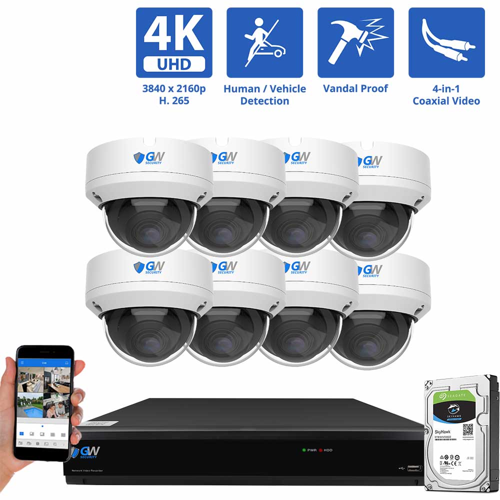 8 Channel Coaxial Security Camera System with 8 * 8MP Analog Dome 2.8mm Fixed Lens Camera, Human / Vehicle Detection