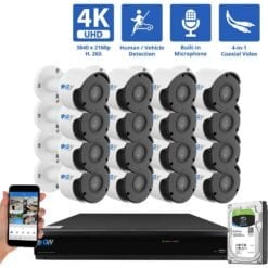 16 Channel Coaxial Security Camera System with 16 * 8MP Analog Bullet 3.6mm Fixed Lens Camera, Human / Vehicle Detection, Built-In Microphone