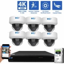 8 Channel Coaxial Security Camera System with 6 * 8MP Analog Dome 2.8-12mm Varifocal Lens Fixed Lens Camera, Human / Vehicle Detection