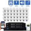 32 Channel NVR Security Camera System with 32 * 5MP IP Turret 2.8mm Fixed Lens Camera, Two-Way Audio, Full-time Color Night Vision, Spotlight, PoE