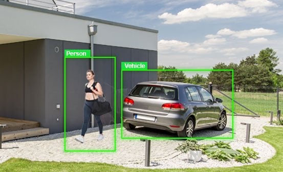 AI security camera identifying both a person and a vehicle