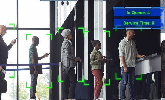 AI security camera counting the number of people in a line