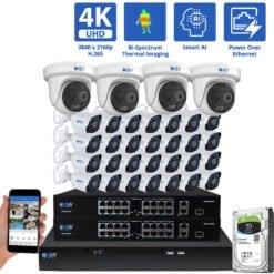 32 Channel NVR Security Camera System with 2 * 5MP IP Turret 4mm Fixed Lens Camera 30 * 8MP IP Bullet 2.8mm Fixed Lens Camera, Bi-Spectrum, Smart AI, Human / Vehicle Detection