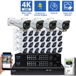 32 Channel NVR Security Camera System with 2 * 5MP IP Bullet 8mm Fixed Lens Camera 30 * 8MP IP Bullet 2.8mm Fixed Lens Camera, Bi-Spectrum, Smart AI, Human / Vehicle Detection