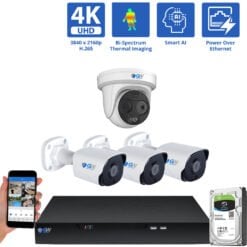16 Channel NVR Security Camera System with 1 * 5MP IP Turret 4mm Fixed Lens Camera 3 * 8MP IP Bullet 2.8mm Fixed Lens Camera, Bi-Spectrum, Smart AI, Human / Vehicle Detection