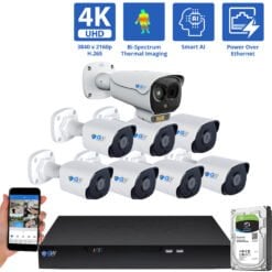 16 Channel NVR Security Camera System with 1 * 5MP IP Bullet 8mm Fixed Lens Camera 7 * 8MP IP Bullet 2.8mm Fixed Lens Camera, Bi-Spectrum, Smart AI, Human / Vehicle Detection