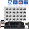 32 Channel NVR Security Camera System with 24 * 8MP IP Turret 2.8mm Fixed Lens Camera, Dual Illumination, Smart AI, Human / Vehicle Detection, Built-In Microphone