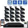 16 Channel NVR Security Camera System with 16 * 8MP IP Bullet 2.8mm Fixed Lens Camera, Human / Vehicle Detection, Built-In Microphone, PoE, White Light