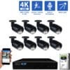 8 Channel NVR Security Camera System with 8 * 8MP IP Bullet 2.8mm Fixed Lens Camera, Human / Vehicle Detection, Built-In Microphone, PoE, White Light